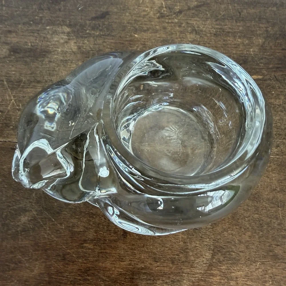 Indiana Glass Sleeping‎ Cat Candle Holder VTG Votive Tea Light Cozy Kitten Kitty